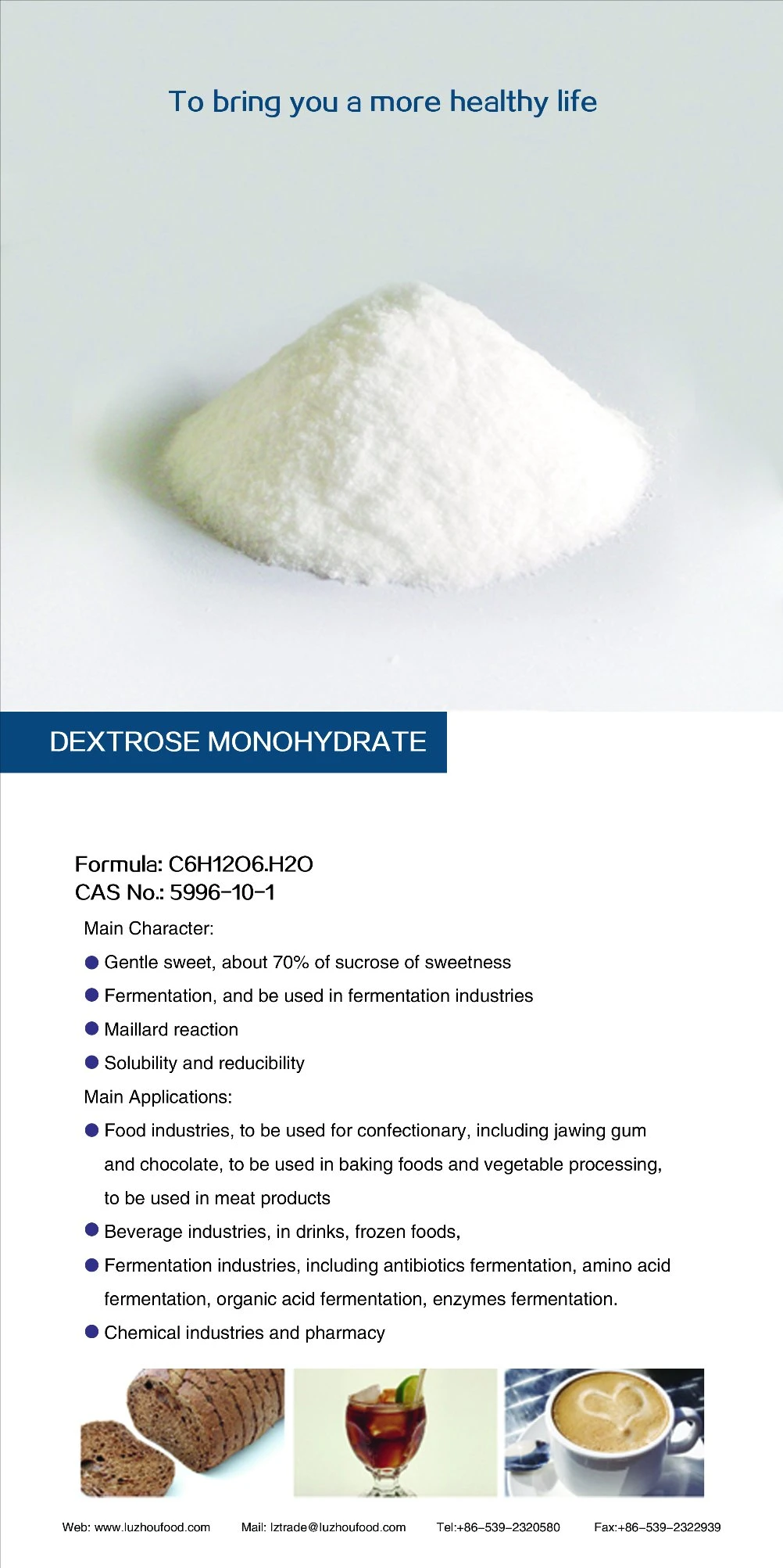 Food Ingredients Monohydrate Powder Dextrose